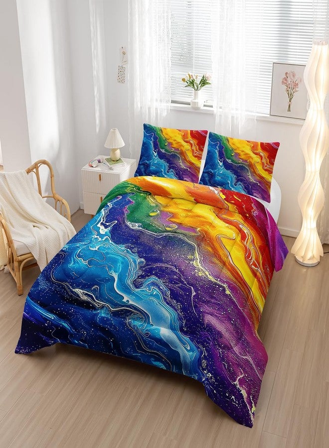 Nttopship Colorful Watercolor Comforter Tie Dye Bedding Set with 2 Pillowcase Queen Size Marbling Comforter Set for Kids Boys Girls Bedroom Decor - Image 3
