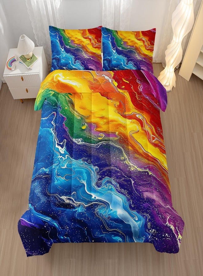 Nttopship Colorful Watercolor Comforter Tie Dye Bedding Set with 2 Pillowcase Queen Size Marbling Comforter Set for Kids Boys Girls Bedroom Decor - Image 2