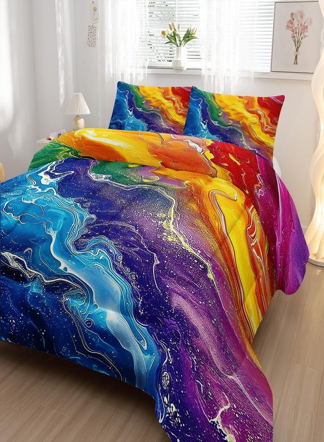 Nttopship Colorful Watercolor Comforter Tie Dye Bedding Set with 2 Pillowcase Queen Size Marbling Comforter Set for Kids Boys Girls Bedroom Decor - Image 4