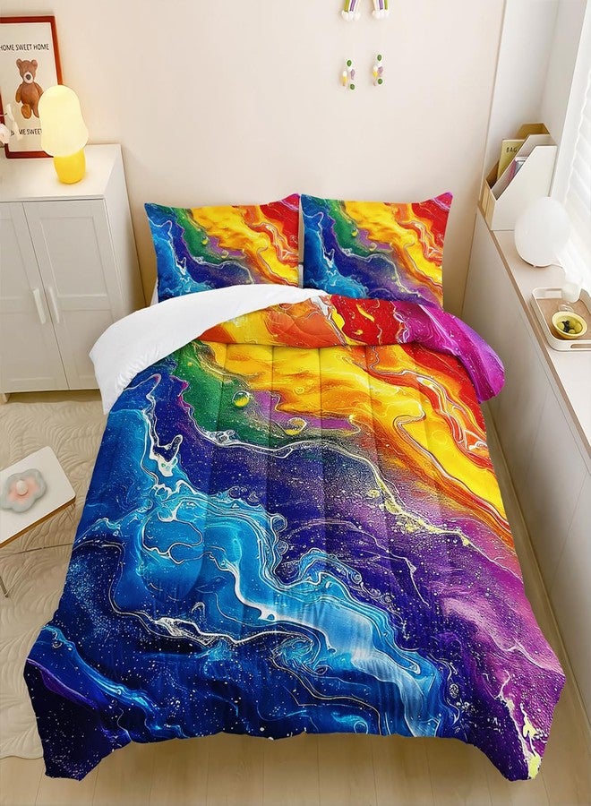Nttopship Colorful Watercolor Comforter Tie Dye Bedding Set with 2 Pillowcase Queen Size Marbling Comforter Set for Kids Boys Girls Bedroom Decor - Image 1
