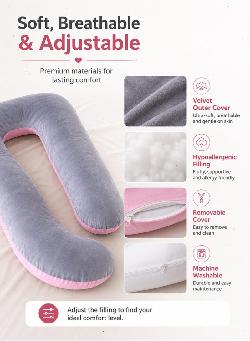 Topyich G-Shape Pregnancy Full Body Pillow, Maternity Sleeping Support Pillow with Removable & Washable Velvet Cover (Pink Grey) - Image 4