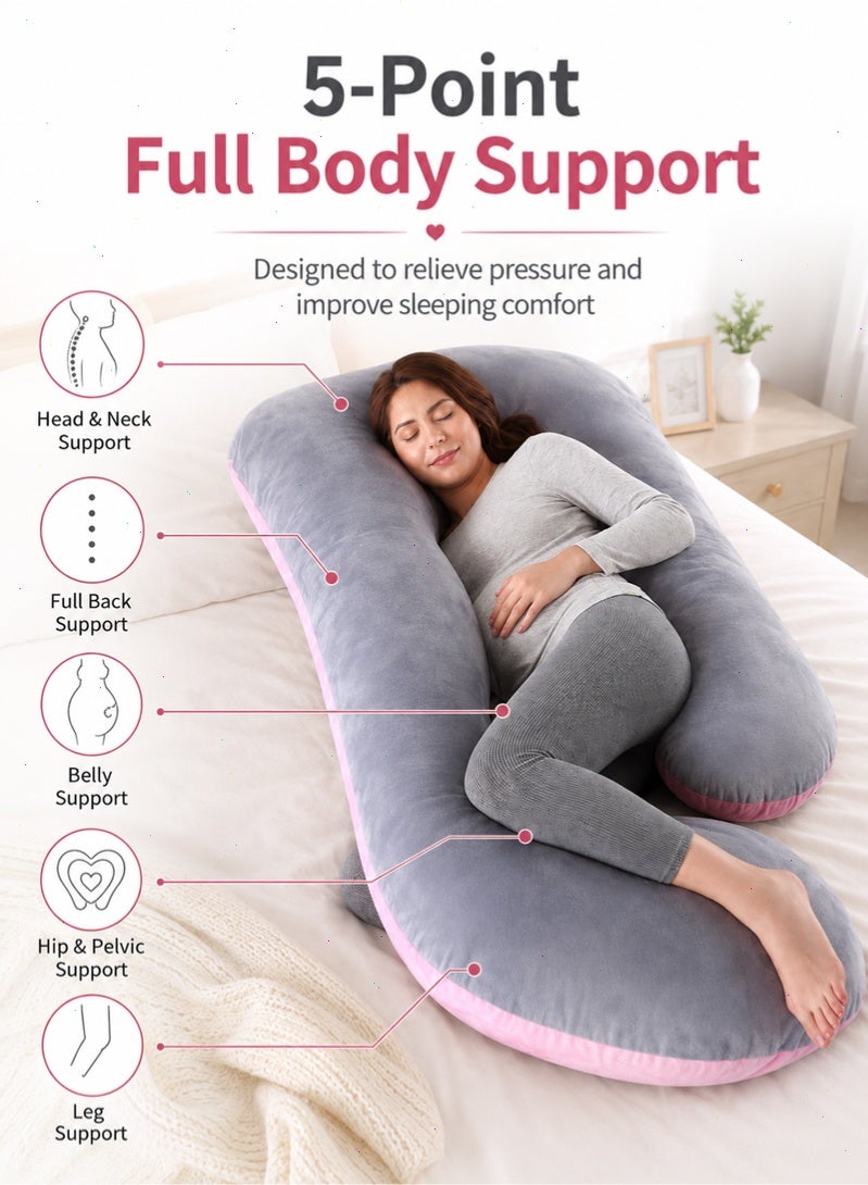 Topyich G-Shape Pregnancy Full Body Pillow, Maternity Sleeping Support Pillow with Removable & Washable Velvet Cover (Pink Grey) - Image 3