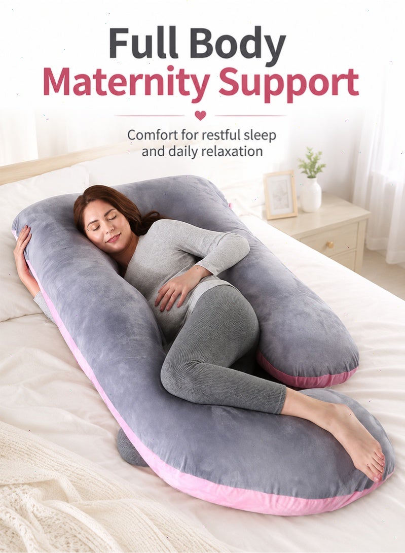 Topyich G-Shape Pregnancy Full Body Pillow, Maternity Sleeping Support Pillow with Removable & Washable Velvet Cover (Pink Grey) - Image 1