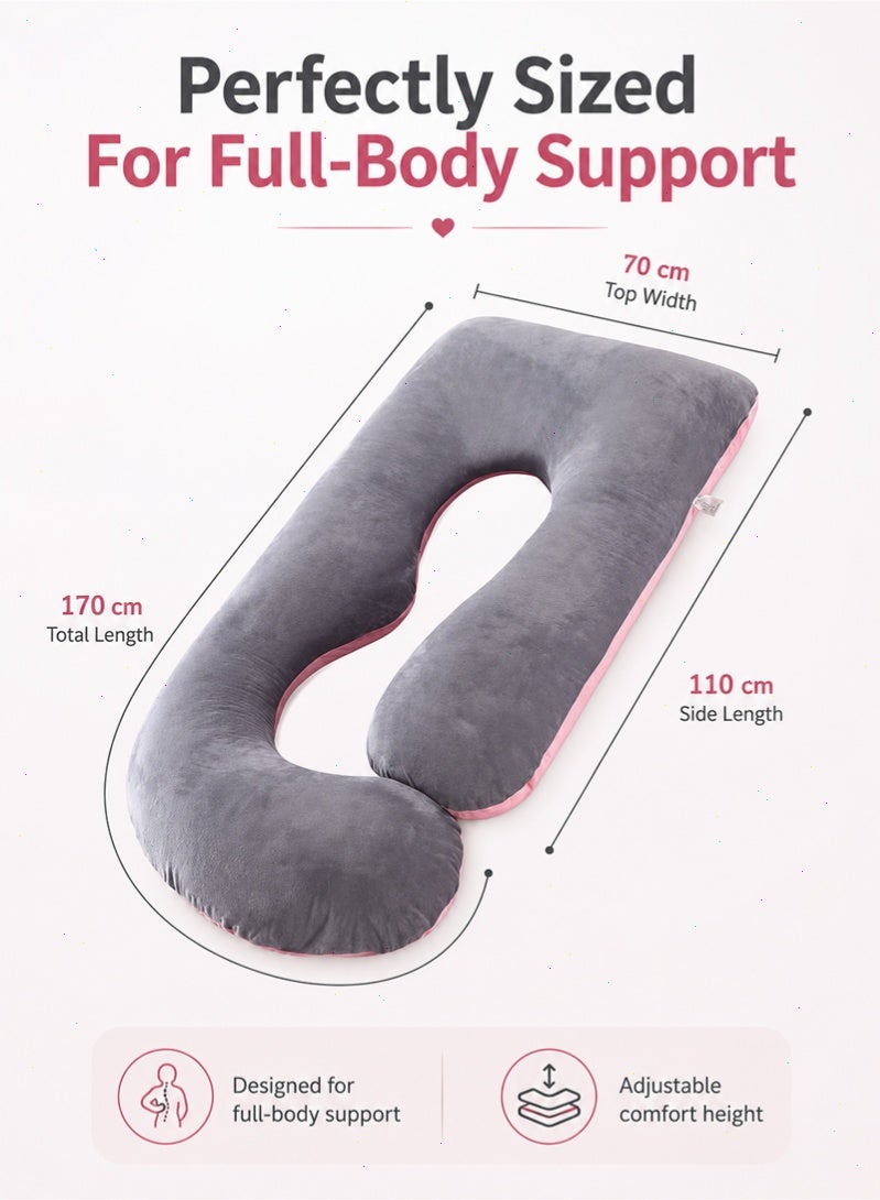 Topyich G-Shape Pregnancy Full Body Pillow, Maternity Sleeping Support Pillow with Removable & Washable Velvet Cover (Pink Grey) - Image 2