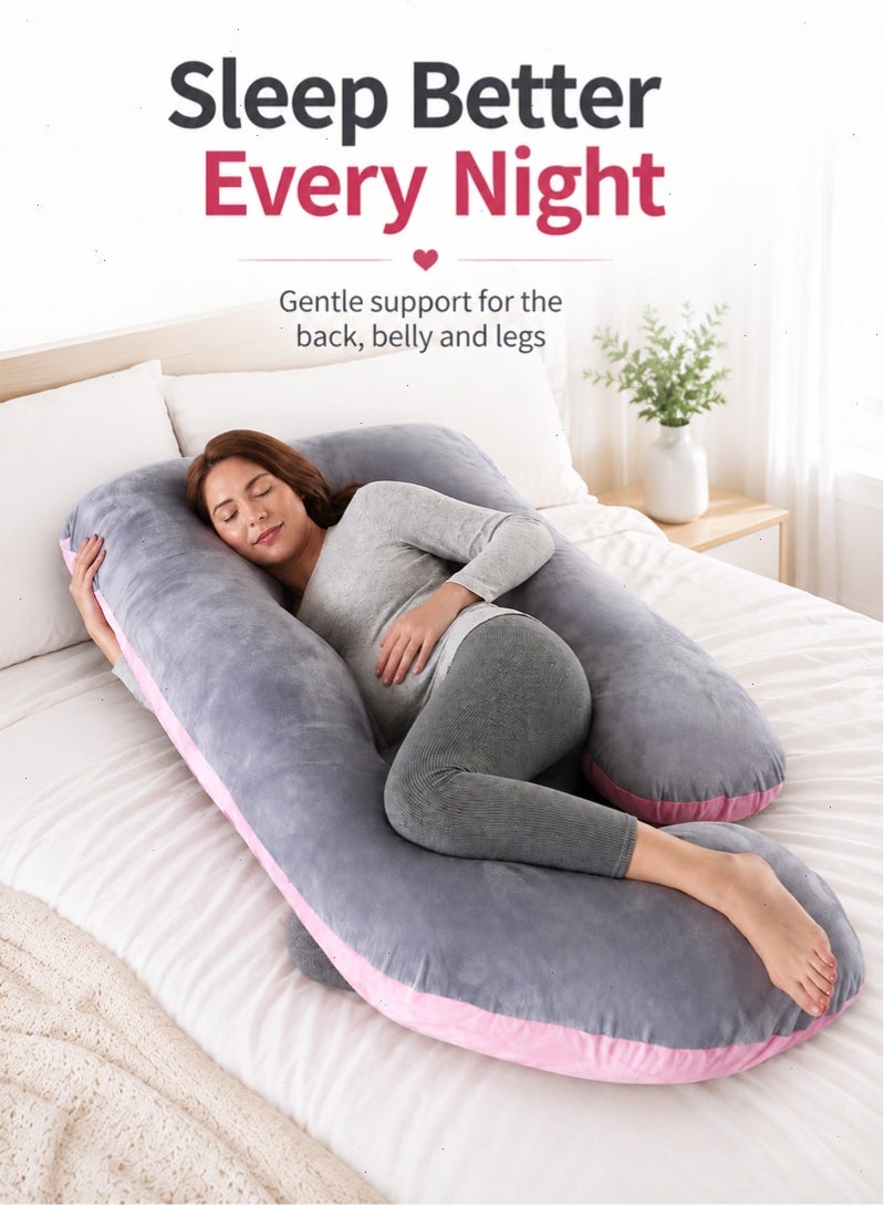 Topyich G-Shape Pregnancy Full Body Pillow, Maternity Sleeping Support Pillow with Removable & Washable Velvet Cover (Pink Grey) - Image 5