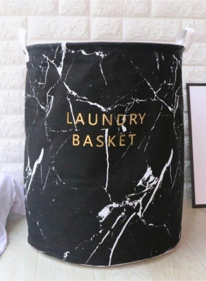 سلة تخزين الملابس باللون الأسود، سلة الملابس القذرة المطبوعة بالرخام، سلة تخزين قماش قابلة للطي، 40x40x46 سم - Image 2