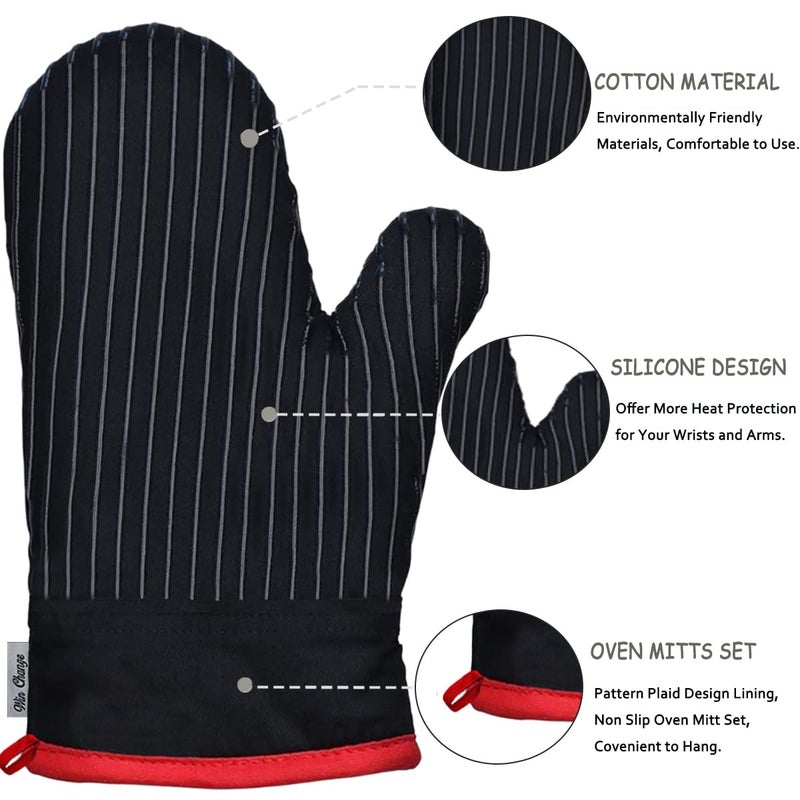 Win Change Oven Mitts and Pot Holders Sets,Oven Mitts and Potholders with Cotton High Heat Resistant Extra Thick Long Oven Mitts for Cooking 4 Pcs,Black Red - Image 3