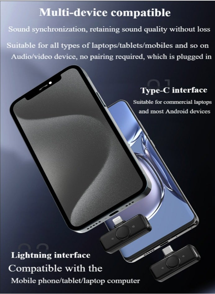 شفاء الحياة ميكروفون لاسلكي Lavalier لأجهزة iPhone iPad مع Type-C - مكثف ثنائي صغير متعدد الاتجاهات لتسجيل الفيديو ميكروفون لاسلكي صغير للمقابلات والبودكاست ومدوني الفيديو والبث المباشر على YouTube  - Image 3