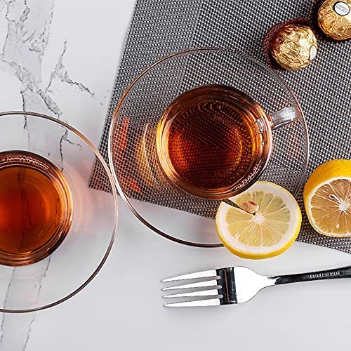 WQR Premium Glass Tea Cup and Saucer Coffee Cup Set of 6 (6 Cups and 6 Saucers) 210 ML Transparent Cups and Saucer Set Coffee, Tea, Green Tea (Crystal) - Image 4