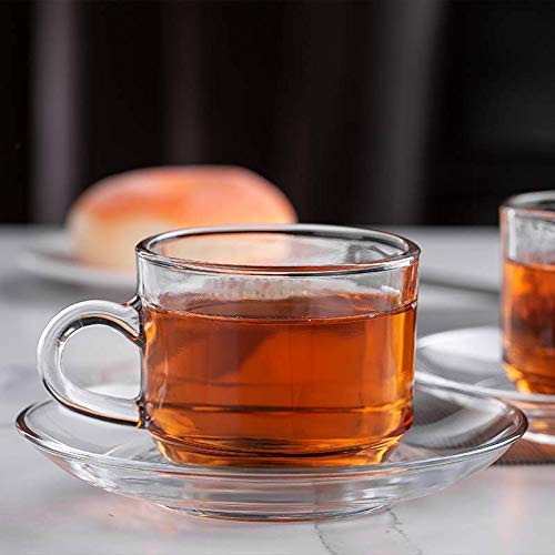 WQR Premium Glass Tea Cup and Saucer Coffee Cup Set of 6 (6 Cups and 6 Saucers) 210 ML Transparent Cups and Saucer Set Coffee, Tea, Green Tea (Crystal) - Image 5