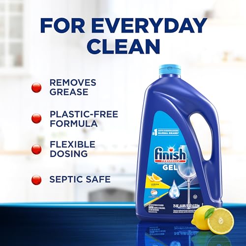 Finish Gel Liquid Dishwasher Detergent, Advanced Deep Cleaning Power Dish Soap, Fights Tough Stains, Dishwasher Soap, Plastic-Free & Septic Safe Dish Detergent, Lemon Scent, 75oz - Image 2