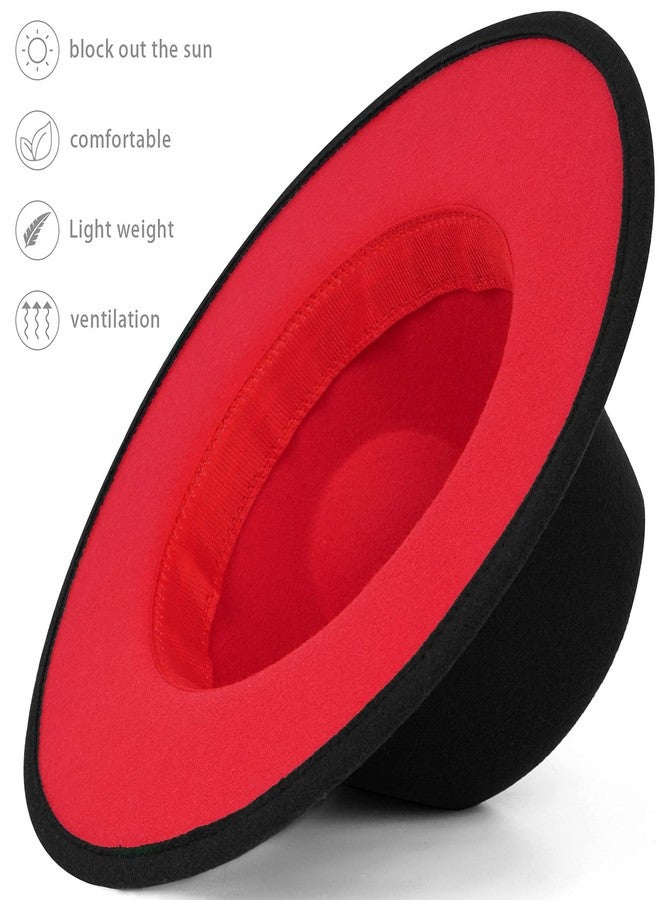 FADACHY Trendy Fedora Hat Wide Brim Panama hat Dress Felt Hat Red Bottom Two Tone, Black L Large XL - Image 2