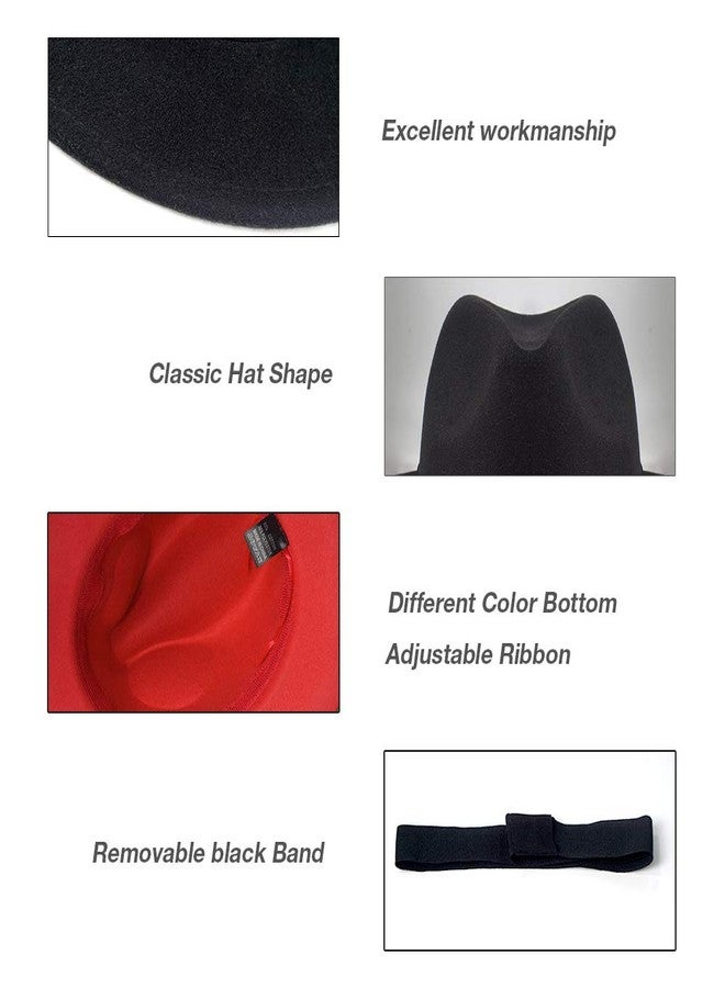 FADACHY Trendy Fedora Hat Wide Brim Panama hat Dress Felt Hat Red Bottom Two Tone, Black L Large XL - Image 5