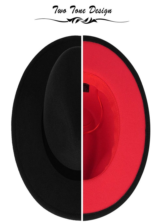 FADACHY Trendy Fedora Hat Wide Brim Panama hat Dress Felt Hat Red Bottom Two Tone, Black L Large XL - Image 3