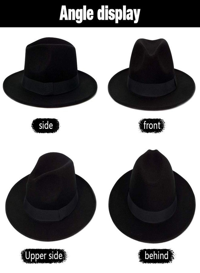 FADACHY Trendy Fedora Hat Wide Brim Panama hat Dress Felt Hat Red Bottom Two Tone, Black L Large XL - Image 4