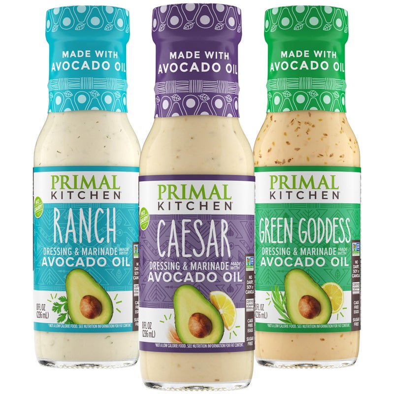 Primal Kitchen Ranch Dressing Caesar Dressing and Green Goddess Dressing Marinade Made with Avocado Oil 8 Fluid Ounces Variety Pack of 3