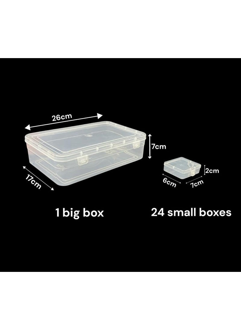 URBAA URBAA Plastic Storage Box Set 25 Pieces Clear Containers with Locking Lids 1 Big Container with 24 Small Boxes for Jewellery Pins and Beads  - Image 2