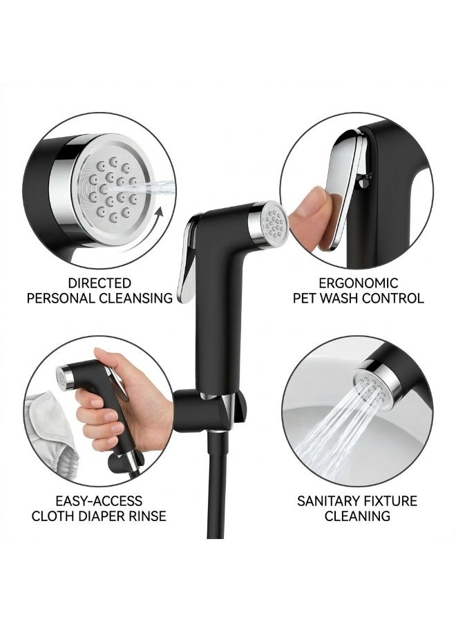 Black Bidet Shattaf Set – Handheld Adjustable Toilet Bidet Sprayer with Anti-Burst Hose for Bathroom Hygiene - Image 3
