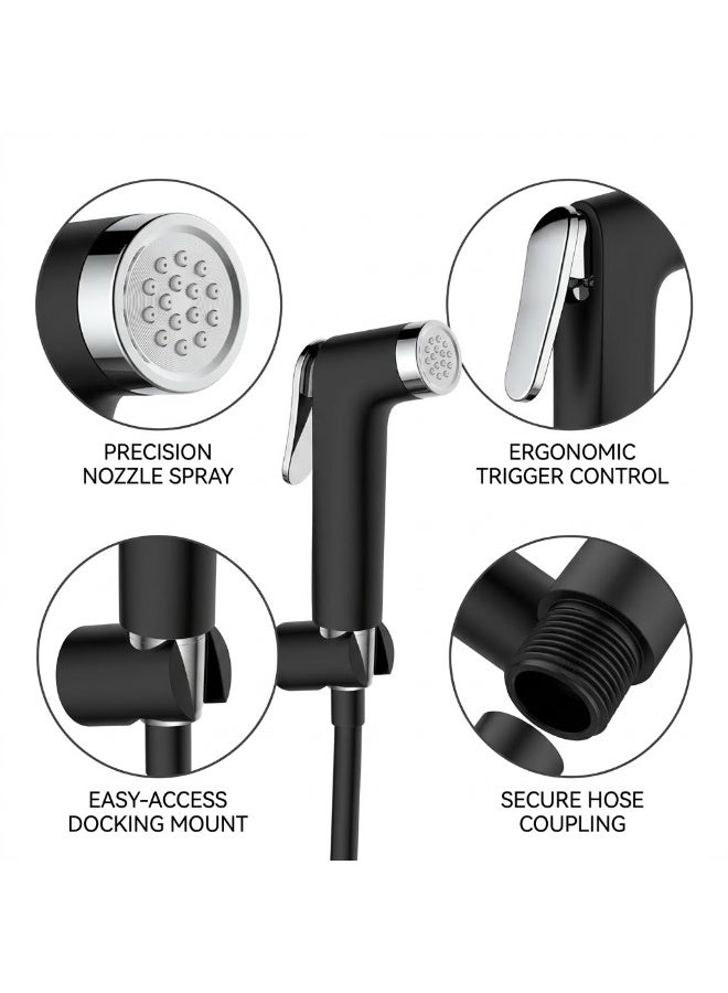 Black Bidet Shattaf Set – Handheld Adjustable Toilet Bidet Sprayer with Anti-Burst Hose for Bathroom Hygiene - Image 2