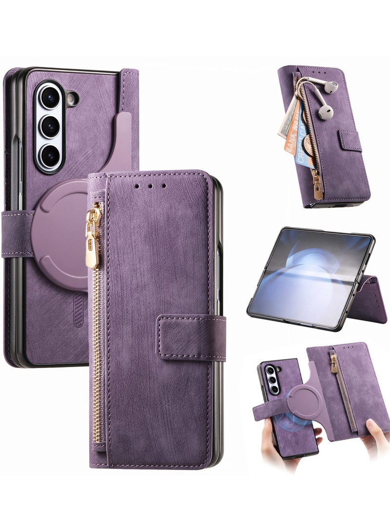 عام متوافق مع سامسونج جالاكسي Z فولد 7 5G - حافظة محفظة بسحاب، حامل بطاقات وقائم، حجب RFID، غطاء قلاب مغناطيسي قابل للإزالة - Image 1