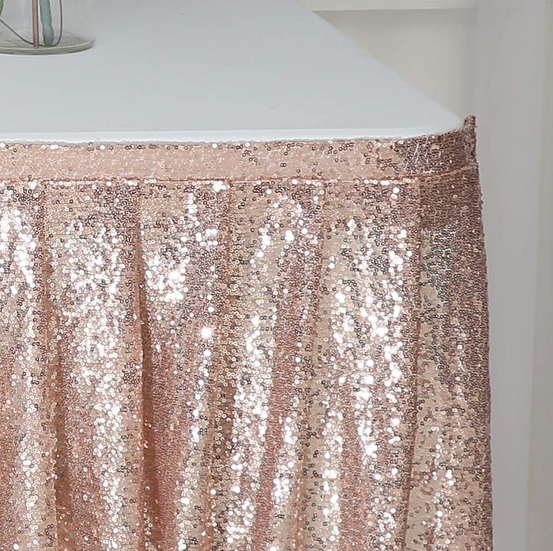 Poise3EHome Poise3EHome Spakly Draped 9ft wide x 30 inches drop Rose Gold Table Skirt for Birthday Party Baby Shower Dessert Table Wedding Cake Table Exhibition Reception  - Image 4