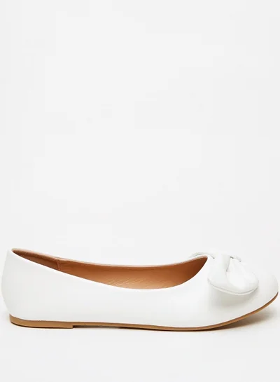 shoexpress Solid Round Toe Ballerinas with Bow Applique Detail