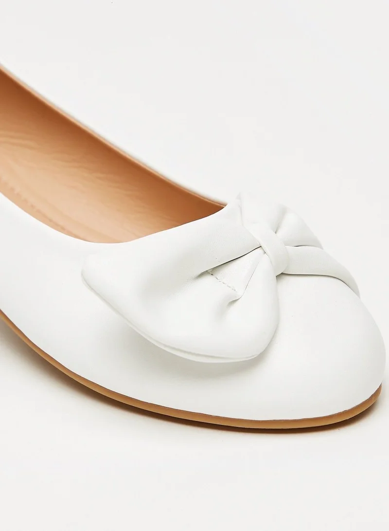 shoexpress Solid Round Toe Ballerinas with Bow Applique Detail