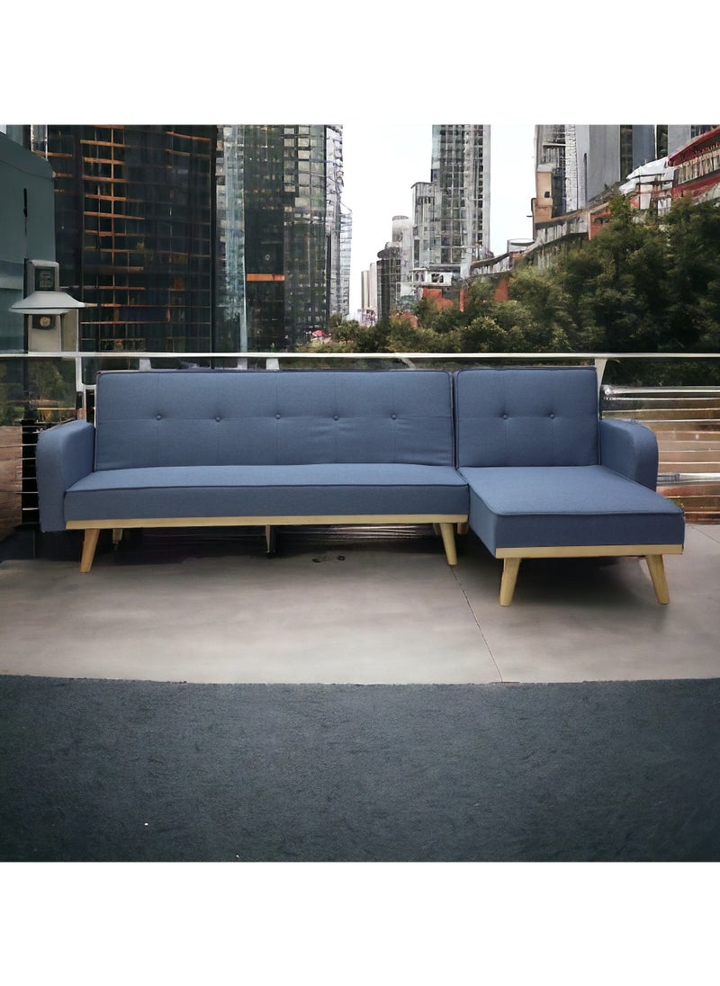 مالتي هوم فيرنيتشر MULTI HOME FURNITURE أريكة سرير بتصميم عصري أو أريكة بثلاثة مقاعد على شكل حرف L مصنوعة من أجود أنواع الأقمشة بأرجل خشبية MH-851 سرير أريكة باللون الأزرق  - Image 1