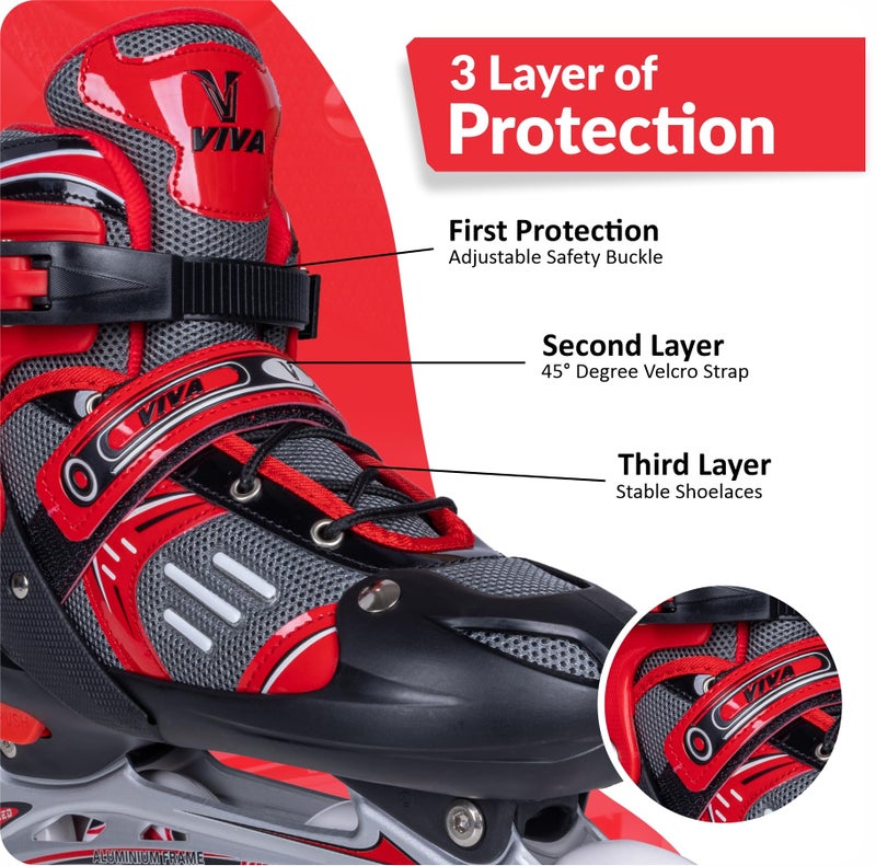 Viva Adjustable Inline Skates with Different Wheel Size Roller Inline Skates for All Boys and Girls (Xtra Small (12-1 UK), 68MM - Wheel Size) - Image 5