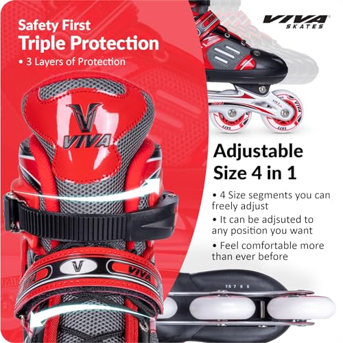 Viva Adjustable Inline Skates with Different Wheel Size Roller Inline Skates for All Boys and Girls (Xtra Small (12-1 UK), 68MM - Wheel Size) - Image 4