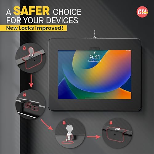 CTA Digital Locking iPad Wall Mount – CTA Anti-Theft Tablet Wall Mount For iPad 10th Gen 10.9-inch - iPad 7th/8/9 Gen - iPad Air 4 - Galaxy Tab - Lenovo Tab 4 - Zebra Tablets & More - Black - (PAD-PARAW) - Image 3