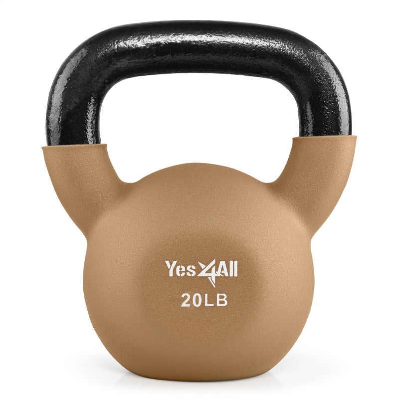 Yes4All Kettlebell, 20 LB Neoprene Coated Cast Iron Kettlebells, Wide Grip Handle & Flat Bottom for Swings, Squats, Deadlifts, Push Ups & Full Body Training at Home Gym - Image 1