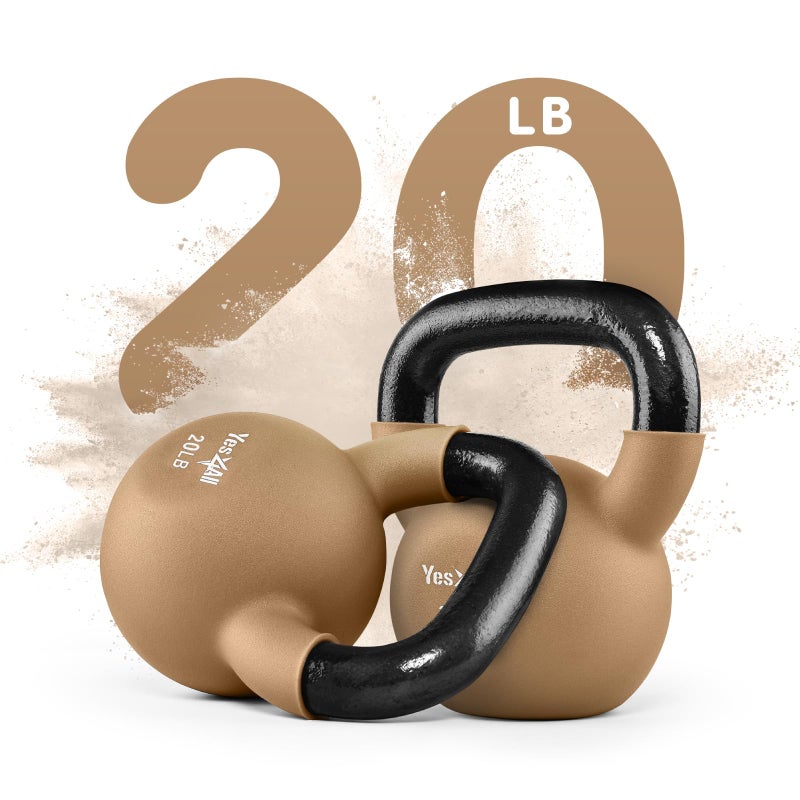 Yes4All Kettlebell, 20 LB Neoprene Coated Cast Iron Kettlebells, Wide Grip Handle & Flat Bottom for Swings, Squats, Deadlifts, Push Ups & Full Body Training at Home Gym - Image 2