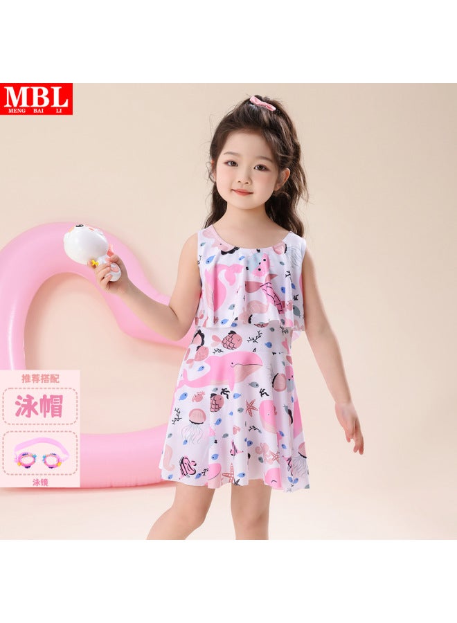 Girls' Swimming Dress Cartoon Printed Floral Floral Children's Split Sleeveless Vest Skirt Children's Swimming Skirt Set