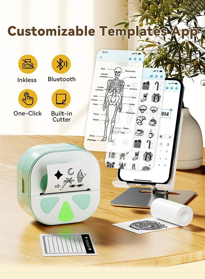 SUNDAREE طابعة ملصقات، طابعة صغيرة، صانع ملصقات محمول بتقنية البلوتوث مع 3 لفات ورق، طابعة حرارية بدون حبر لأجهزة iPhone، ملاحظات، يوميات، اصنعها بنفسك، هدية للأطفال - Image 2