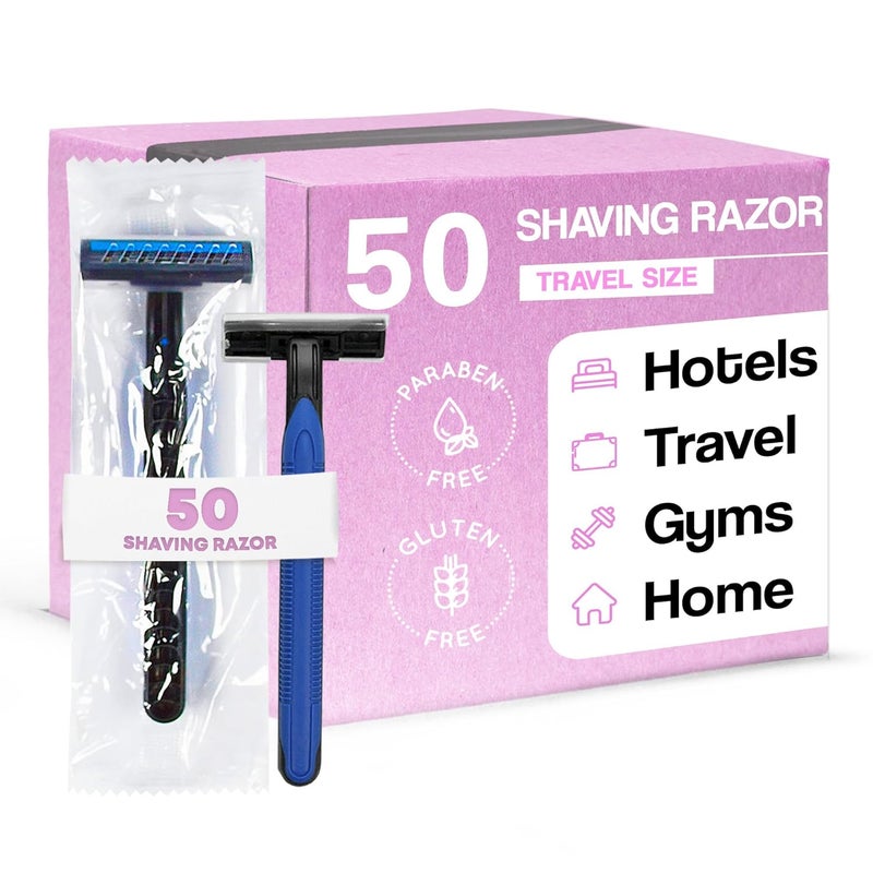 1-Shoppe All-in-Kit Double Blade Shaving Razor  Individually Wrapped  Disposable for Hotels  Hospitality  Case of 50