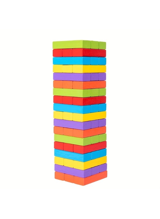 Capstro 54 Piece Colorful Wooden Stacking Blocks Tower Game Rainbow Balance Block Set with Dice | Family Party Stacking Board Game for Kids & Adults, Hand-Eye Coordination Skill Toy – Colorful Stacking Blocks - Image 4