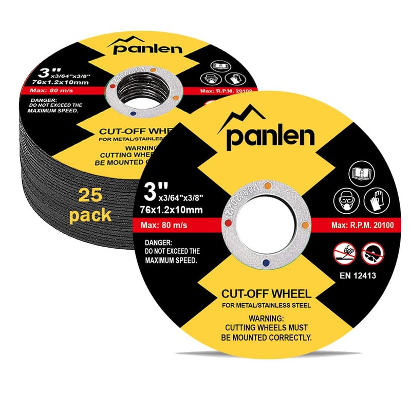 panlen 25 PCS 3" x3/64x3/8 Cut Off Wheels for Metal, Thin Cutting Discs,Fits Any Angle Grinder or Power Air Tool - Image 1