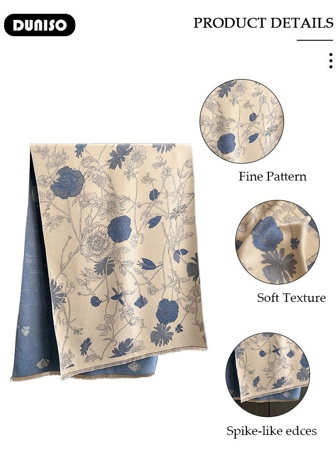 DUNISO - Women Warm Scarf, Imitation Cashmere Shawl with Tassel, Double-sided Printed Scarf, Fashion Scarves Scarf, Square Headscarf, Shawl Cape Outerwear for Autumn and Winter - Image 1