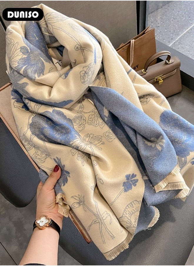 DUNISO - Women Warm Scarf, Imitation Cashmere Shawl with Tassel, Double-sided Printed Scarf, Fashion Scarves Scarf, Square Headscarf, Shawl Cape Outerwear for Autumn and Winter - Image 1