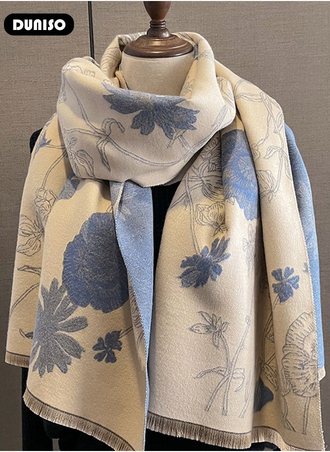 DUNISO - Women Warm Scarf, Imitation Cashmere Shawl with Tassel, Double-sided Printed Scarf, Fashion Scarves Scarf, Square Headscarf, Shawl Cape Outerwear for Autumn and Winter - Image 1