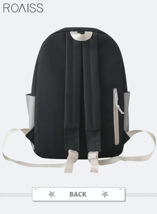 roaiss 5Pcs Letter Graphic Colorblock Kawaii  Backpack Set Cute Clear Large Capacity Backpack Preppy Shoulder Totes Pencil Case for Girls Boys Middle School Students (Black/Grey) - Image 5