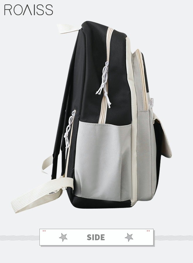 roaiss 5Pcs Letter Graphic Colorblock Kawaii  Backpack Set Cute Clear Large Capacity Backpack Preppy Shoulder Totes Pencil Case for Girls Boys Middle School Students (Black/Grey) - Image 4