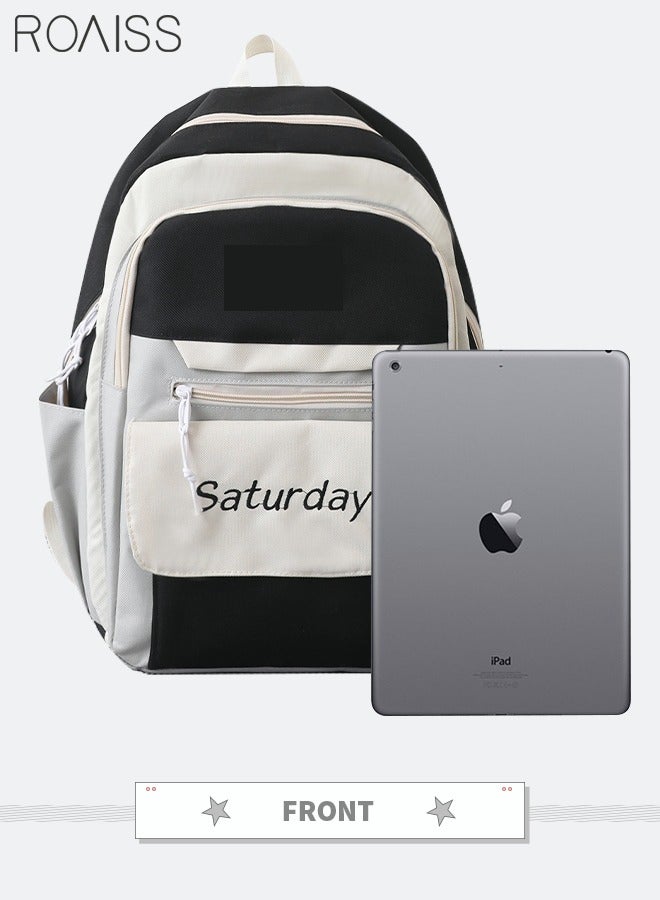 roaiss 5Pcs Letter Graphic Colorblock Kawaii  Backpack Set Cute Clear Large Capacity Backpack Preppy Shoulder Totes Pencil Case for Girls Boys Middle School Students (Black/Grey) - Image 3