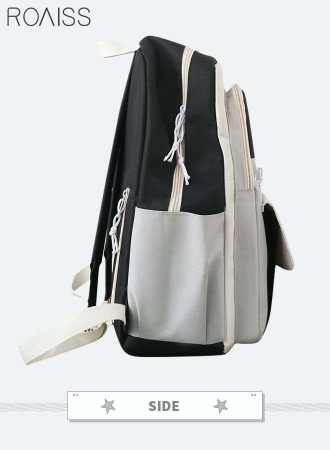 roaiss 5Pcs Letter Graphic Colorblock Kawaii  Backpack Set Cute Clear Large Capacity Backpack Preppy Shoulder Totes Pencil Case for Girls Boys Middle School Students (Black/Grey)  - Image 3