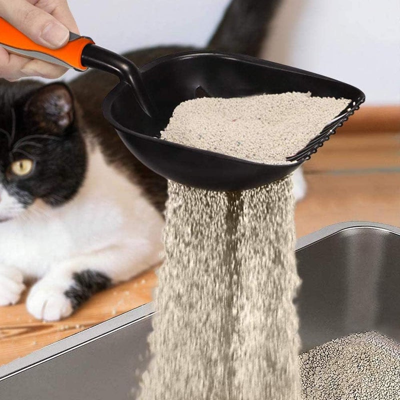 Allmart lovey Cat Litter Scoop Solid Aluminum Alloy Sifter Deep Shovel, Long Handle Cat Metal Scooper, Poop Sifting, Pooper Lifter, Kitty Pet Sifter Durable, Heavy Duty Neater Scoops for Litterbox (black 1) - Image 1