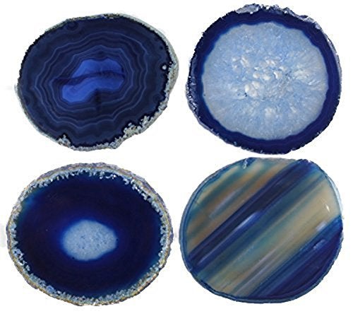 JIC Gem 3.5-4'' Dyed Blue Color Sliced Brazilian Agate Coasters Polished Natural Geode with Rubber Bumpers for Small Size Cup Home Decoration Set of 4 - Image 5