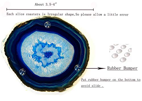 JIC Gem 3.5-4'' Dyed Blue Color Sliced Brazilian Agate Coasters Polished Natural Geode with Rubber Bumpers for Small Size Cup Home Decoration Set of 4 - Image 4