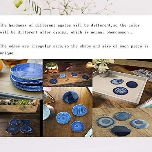 JIC Gem 3.5-4'' Dyed Blue Color Sliced Brazilian Agate Coasters Polished Natural Geode with Rubber Bumpers for Small Size Cup Home Decoration Set of 4 - Image 3