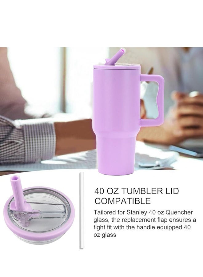 2 Pack 40 oz Tumbler Flip Straw Lid Replacement Compatible Leak-Proof Splash Resistant Tumbler Lids (Purple) - Image 2